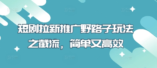 短剧拉新推广野路子玩法之截流，简单又高效-源创文化:轻创终点站